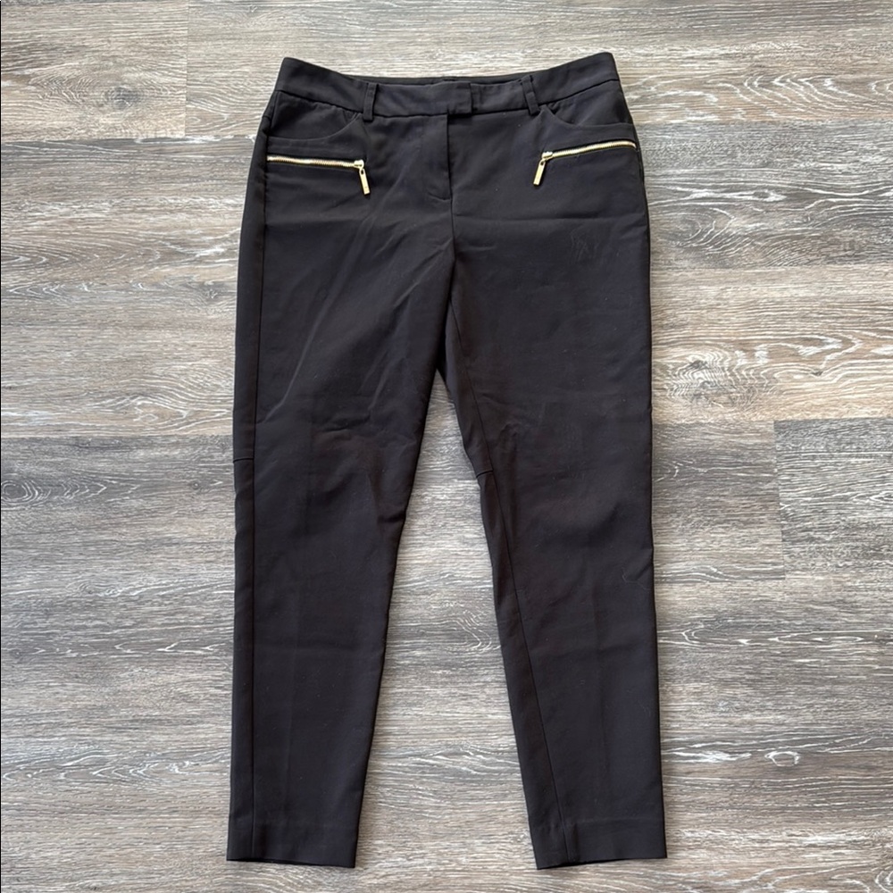 Ivanka Trump Black Straight Leg Pants with Gold Accents